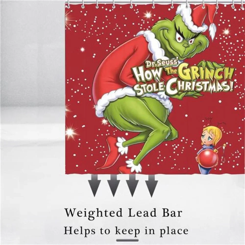 4 Pcs Christmas Shower Curtain Rug Bath Mat Toilet Lid Cover for Bathroom